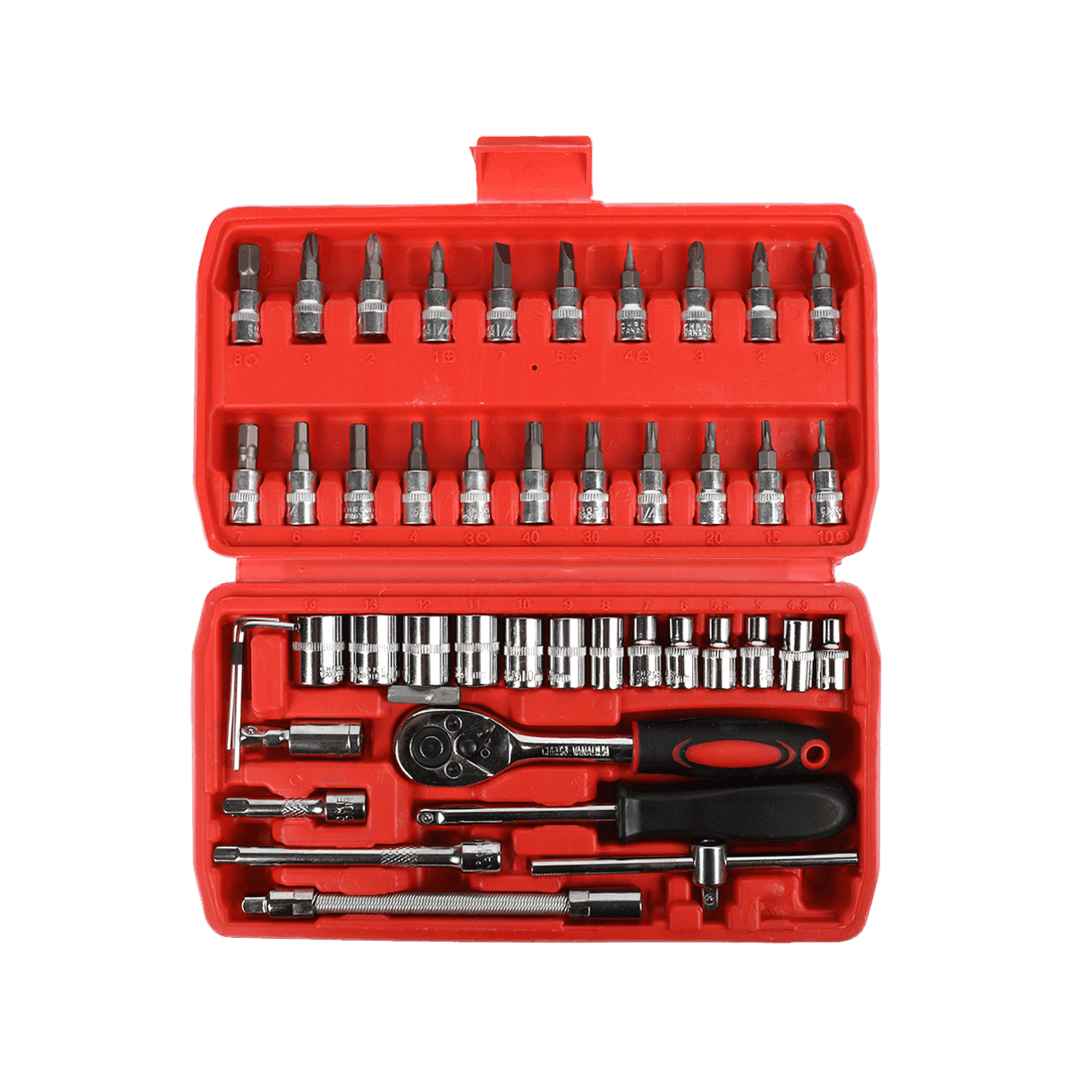 46 pièces 1/4 'dr Crv acier métrique voiture réparation boîte à outils clé à douille outils ensemble avec poignée à cliquet