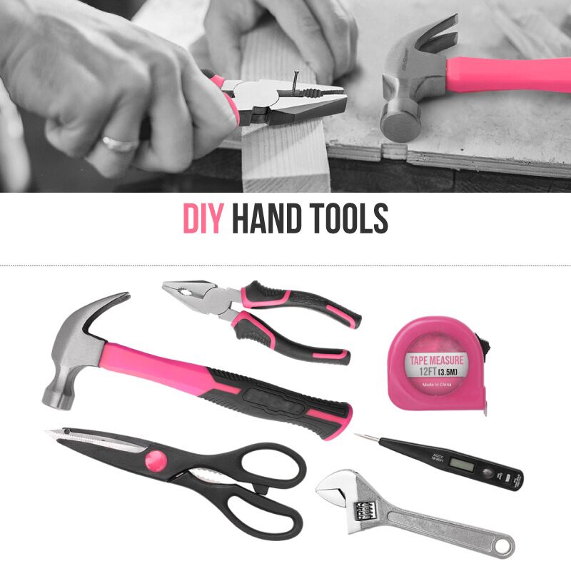 56pcs rose maison trousse à outils outils à main de base boîte réparations ensemble complet d'outils pour les femmes